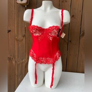 80s Vintage Lady Marlene teddy/ bustier/ corset red lace size 34.